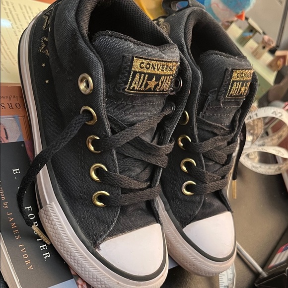 Converse Kids Black and Gold Stars High-Tops - Picture 1 of 6